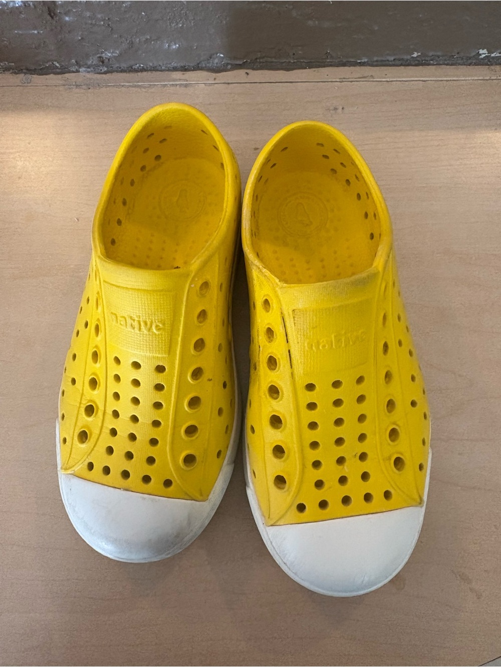 Native Kids Yellow Slip-On Sneakers with White Toe Cap